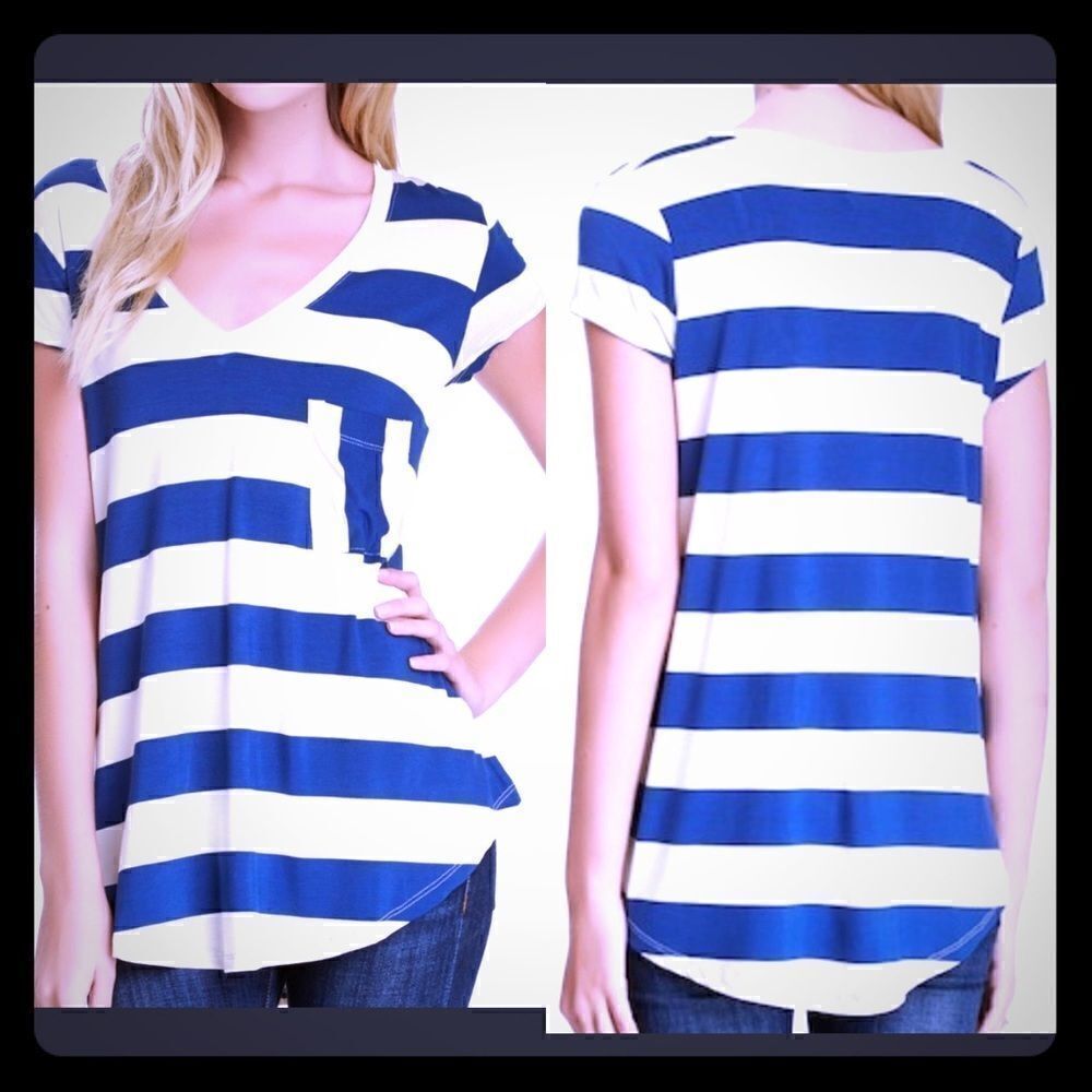 H BY BORDEAUX Blue and Beige Stripe T shirt-M